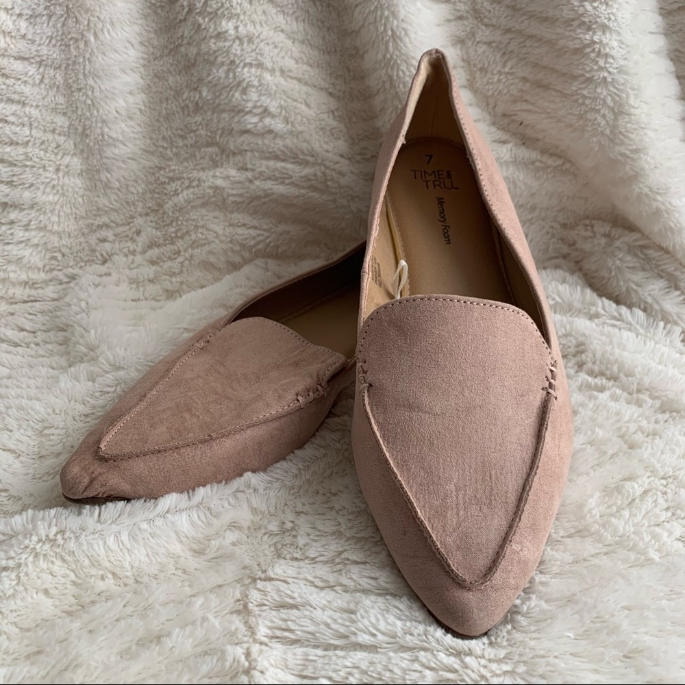 Time and Tru Pink Suede Pointed Toe Flats | 7